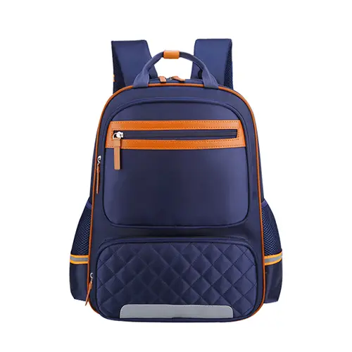 Quilted Multi-Pocket Backpack with Reflective Strip and Customizable Logo